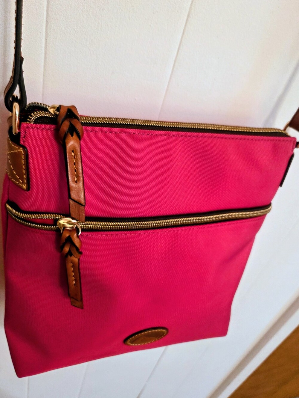 Dooney & Bourke Hot Pink Crossbody with Brown Leather Trim - Picture 13 of 13